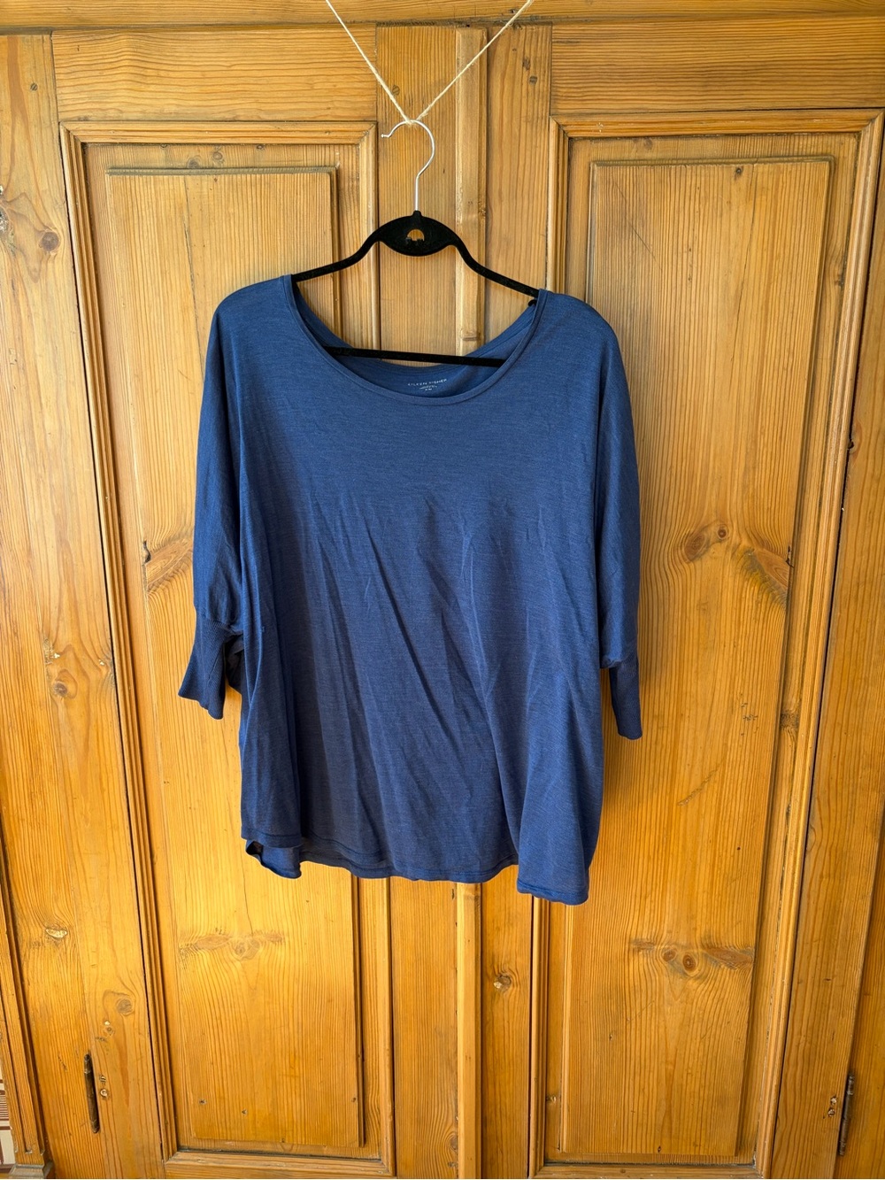 Eileen Fisher Navy Relaxed Scoop-Neck Long Sleeve Top
